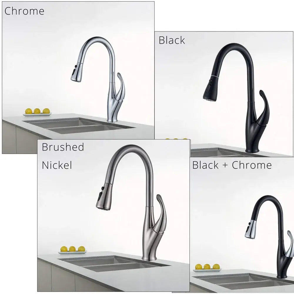 Decorbites black kitchen faucet pull out mixer with single handle and stream spray available in chrome black and brushed nickel