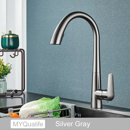Silver gray stainless steel kitchen faucet with sleek curved spout single handle decorbites black kitchen mixer tap