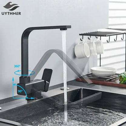 DecorBites black kitchen rotating faucet with black matte finish and 360-degree swivel for modern kitchens