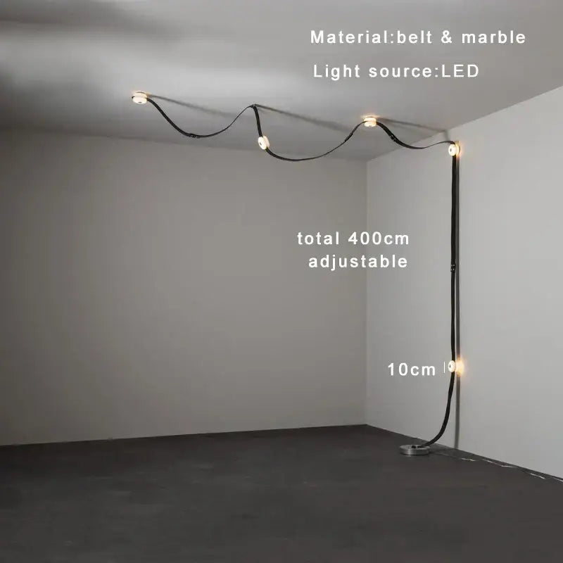 A sleek decorbites black leather marble chandelier with adjustable curved design extending 400cm for dining rooms