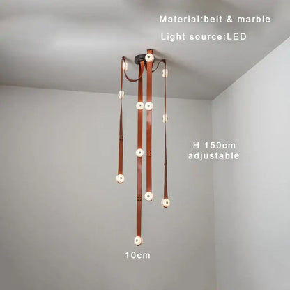 A decorbites black leather marble chandelier with led lights and adjustable straps for modern dining room decor