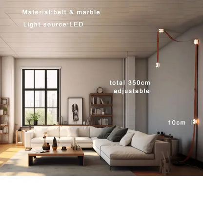 Adjustable 350cm led floor lamp with rustic copper belt and marble finish from decorbites black leather marble chandeliers collection