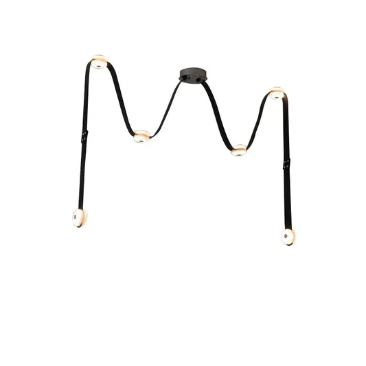 Decorbites black leather marble chandeliers with adjustable black flexible led arms and circular bulbs for dining room lighting