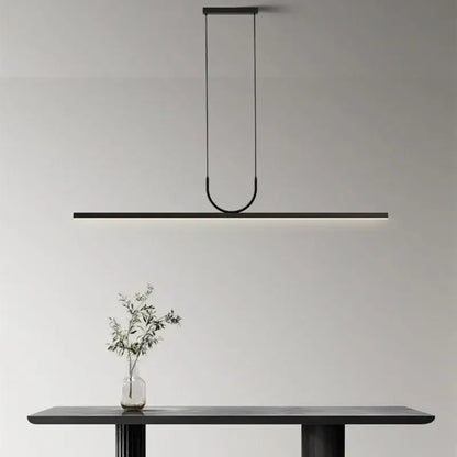 Minimalist DecorBites black led ceiling chandelier with sleek linear design and subtle glowing illumination for dining room