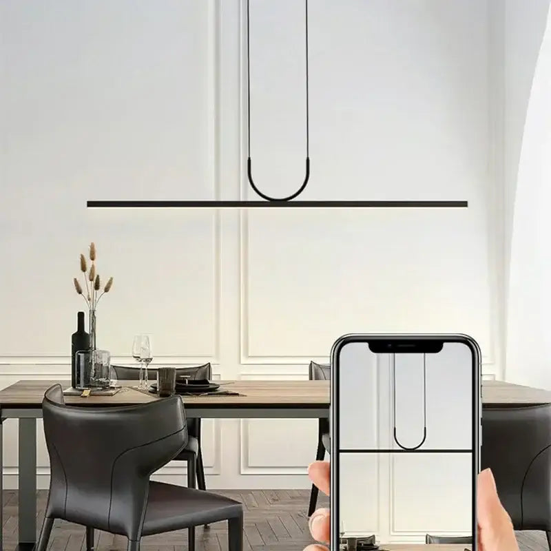 Decorbites black led ceiling chandelier with minimalist black metal frame for dining room and kitchen island lighting