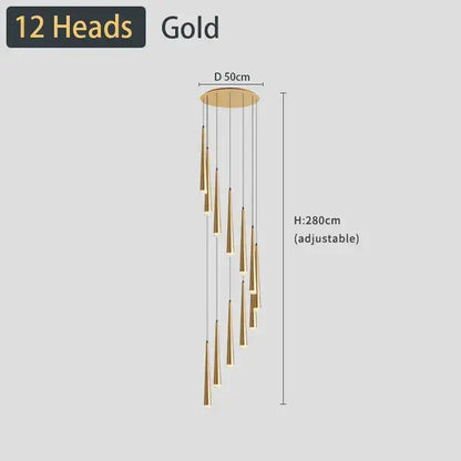 DecorBites black led ceiling chandelier with 12 gold-colored adjustable pendant lights for stylish home decor