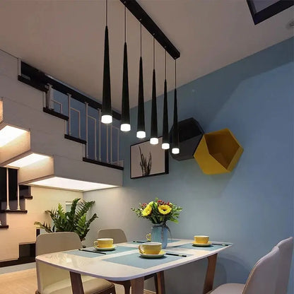 Modern black led ceiling chandelier by decorbites features sleek tapered pendant lights ideal for staircase and living room decor