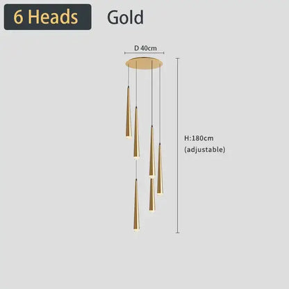 Gold-colored modern DecorBites black led ceiling chandelier with six tapered pendant lights for stylish home decor lighting