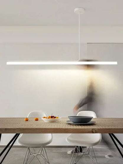 Minimalist decorbites black led chandelier with sleek linear white pendant light for modern dining room lighting