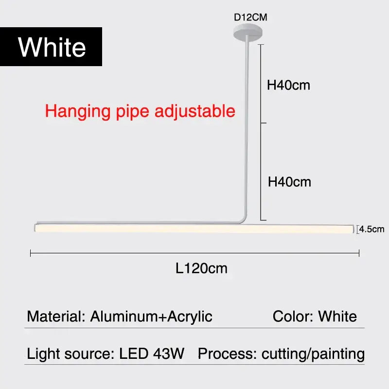 Decorbites black led chandelier with white modern aluminum and acrylic design and adjustable hanging pipe for dining room use