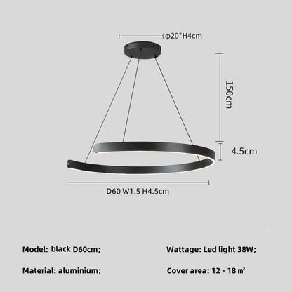 DecorBites black led chandelier pendant light with sleek aluminum frame for foyer stairs bar lighting in black finish