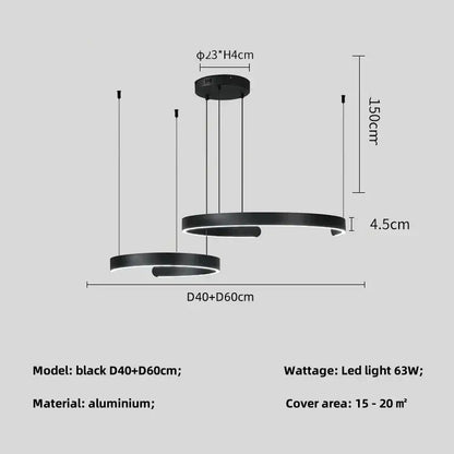 Black led chandelier pendant light by decorbites featuring minimalist aluminum rings for foyer stairs and bar lighting