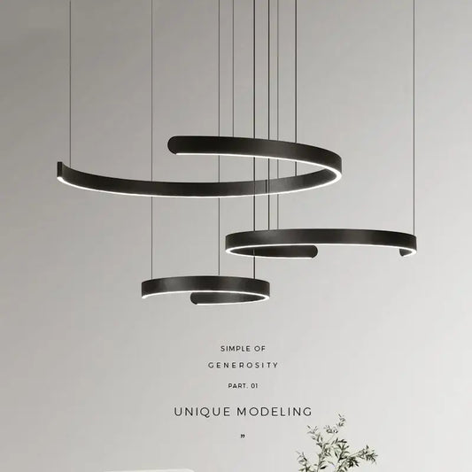 Decorbites black led chandelier pendant light with modern black circular design and integrated led for foyer stairs bar
