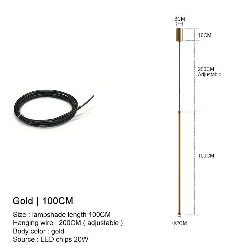 Gold-colored decorbites black led pendant lights with sleek cylindrical shade and adjustable wire for dining room and bedroom