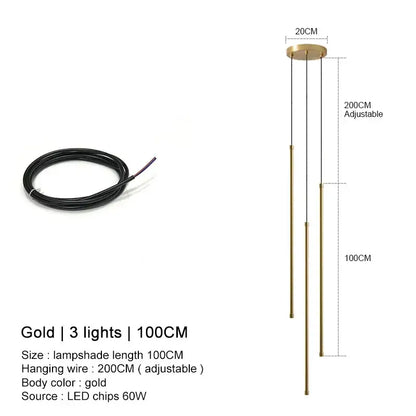 Gold-colored decorbites black led chandelier pendant lights with three rods and adjustable wire for dining room and bedroom
