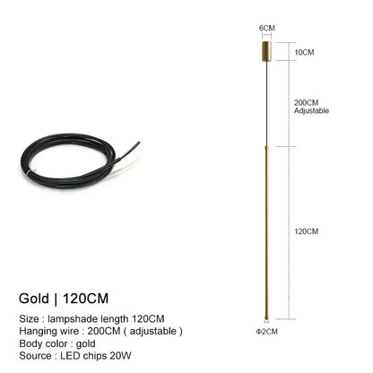 Gold-colored 120cm decorbites black led chandelier pendant lights with cylindrical shade and adjustable wire for dining room