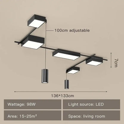Modern black led ceiling light fixture with adjustable square and cylindrical lamps by decorbites black led chandelier