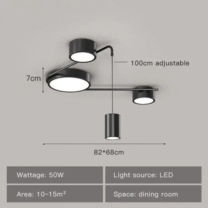 Modern black led chandelier by decorbites featuring adjustable cylindrical arms and hanging pendant for indoor lighting