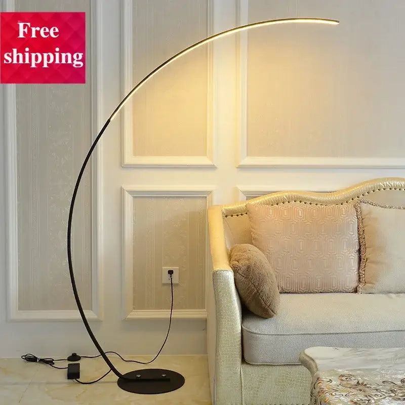 Modern black arched floor lamp by decorbites black led dimming with sleek curved design and warm led lighting for living spaces