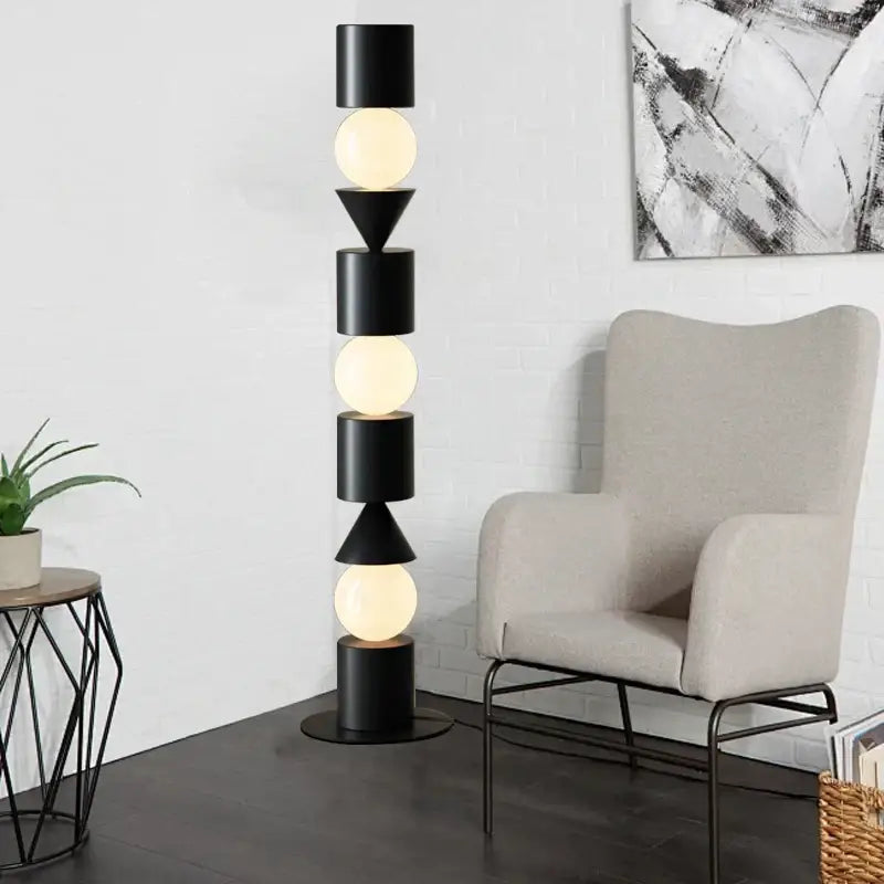 DecorBites black led floor lamp with black geometric matte shades and warm white bulbs for home decorative lighting