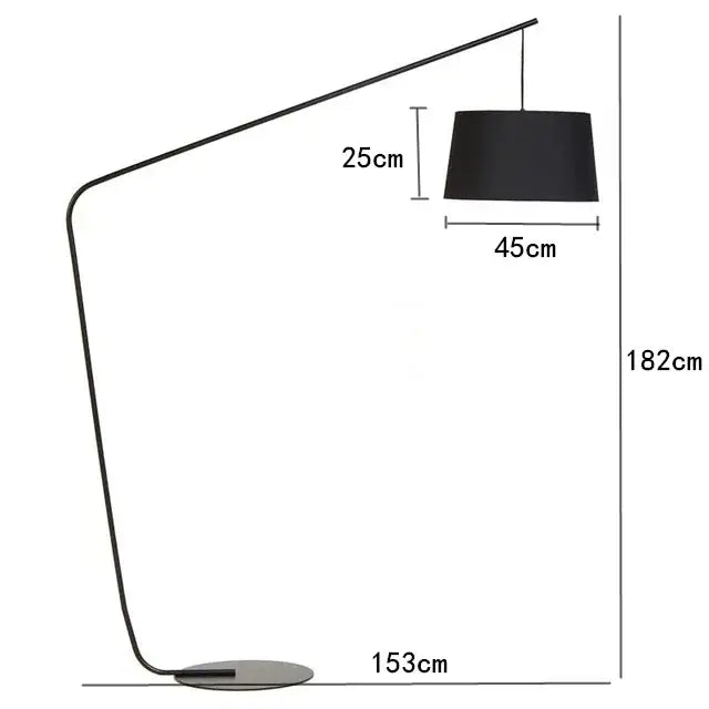 DecorBites™ black led floor lamp with cylindrical shade, sleek curved metal frame, and circular base for living room decor