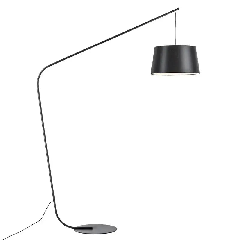 Decorbites black led floor lamp with matte finish, curved metal arm, and cylindrical shade for living room and bedroom decoration