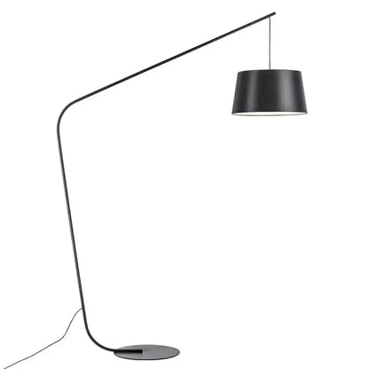 Decorbites black led floor lamp with matte finish, curved metal arm, and cylindrical shade for living room and bedroom decoration