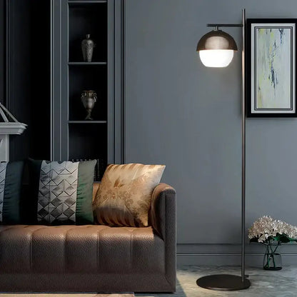 Modern DecorBites black LED floor lamp with sleek brushed bronze finish and rounded dome shade for living room use