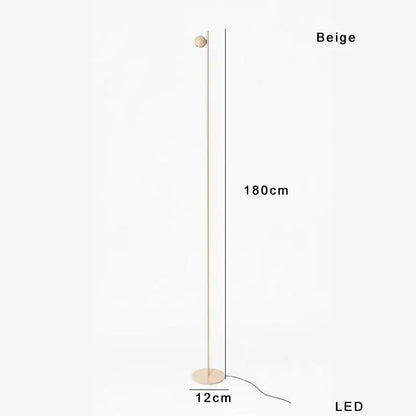 Beige led floor lamp with slender minimalist design and spherical light head for decorbites black led floor lighting