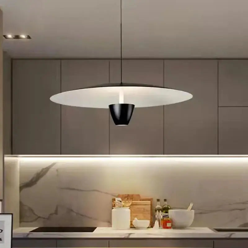 Modern black and white pendant light with sleek disc shape decorbites black led hanging lamp for minimalist decor