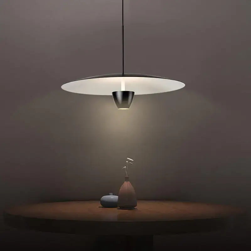 Decorbites black led pendant light with a sleek white circular shade and polished metallic base for modern minimalist spaces
