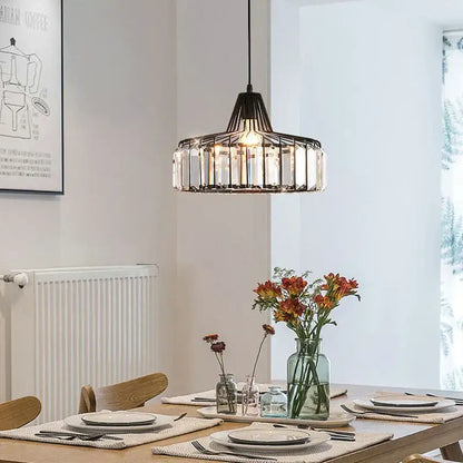 Decorbites black led pendant chandelier in black metal with clear crystal accents for kitchen dining room lighting