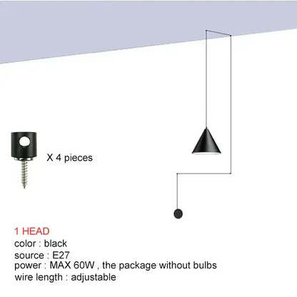 Decorbites black led pendant chandelier with adjustable wire length and e27 bulb socket for modern bedroom and dining room