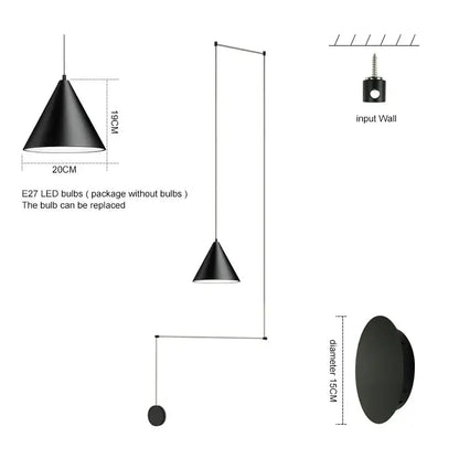 Decorbites black led pendant chandelier with a sleek conical design and adjustable hanging length for modern decor