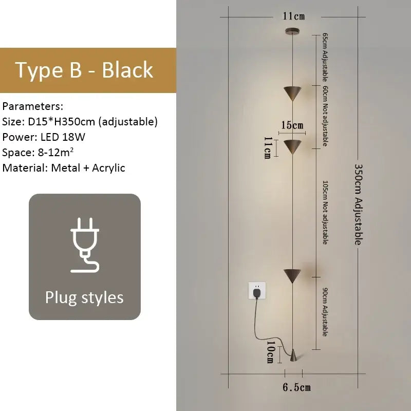 Black metal and acrylic led pendant chandelier with adjustable segments for modern nordic home decor by DecorBites™