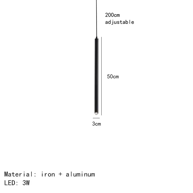 Decorbites black led pendant lights with black cylindrical iron and aluminum design and adjustable 200cm hanging length