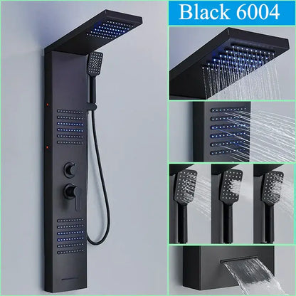 Decorbites black led shower faucet panel with waterfall rain system massage spa spout and multiple spray settings