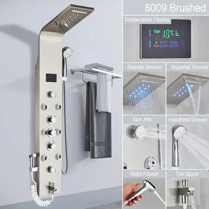 Decorbites brushed stainless steel 8009 black led shower faucet panel with digital temperature display and spray functions