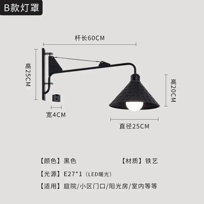 DecorBites black led wall lamp with swing arm and textured conical shade for bedroom outdoor decor