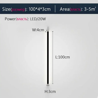 A sleek decorbites black led wall lamp in black with a slim rectangular design 100cm length for bedroom and living room