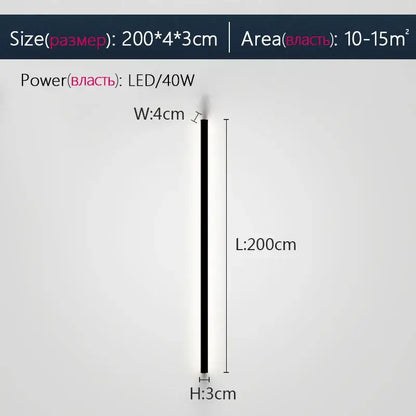 A sleek decorbites black led wall lamp with a slim 200cm vertical design for bedroom and living room use