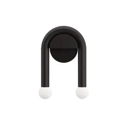 Decorbites black led wall lamp with black matte metal arms and white spherical ends for modern indoor use
