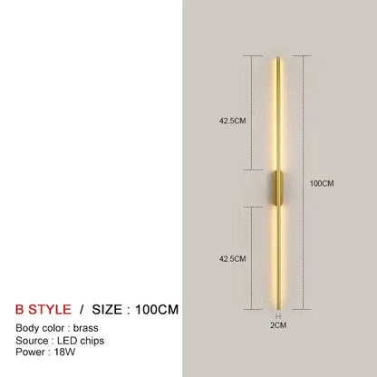Decorbites™ black led wall light features a sleek 100cm brass fixture with warm yellow illumination for modern décor
