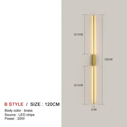 Decorbites black led wall lights feature a sleek 120cm brass vertical design with a warm glow for modern décor