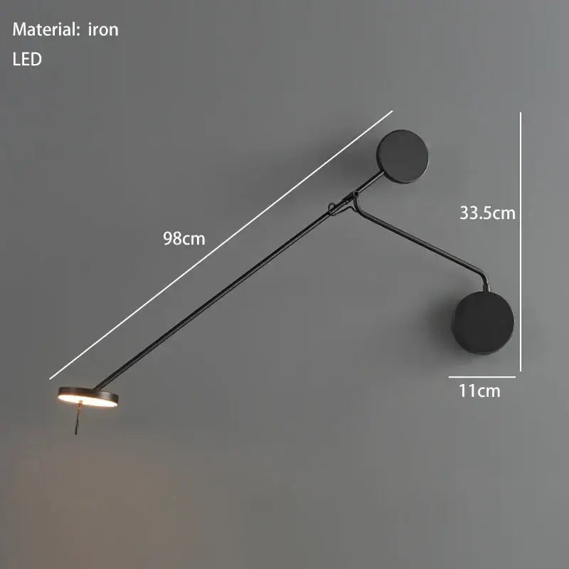 Black iron wall-mounted decorbites black led reading light with adjustable arm for bedroom or office use