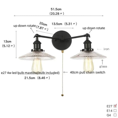Black iron decorbites black led wall sconce with two adjustable arms and clear glass shades for bedroom and bathroom mirror