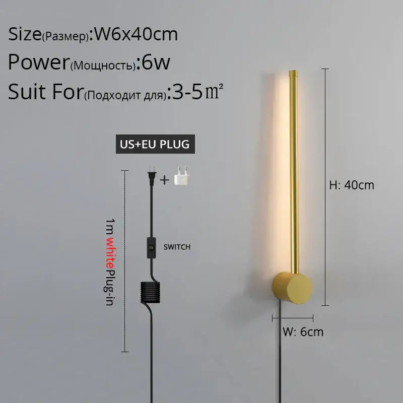 Gold-colored minimalist wall sconce with cylindrical design and circular base for decorbites black led wall lighting
