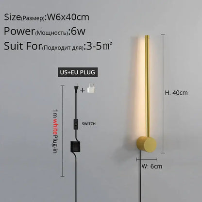 Gold-colored minimalist wall sconce with cylindrical design and circular base for decorbites black led wall lighting