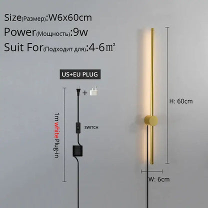 Gold-toned minimalist wall sconce with sleek cylindrical led light and integrated switch for decorbites black led wall use