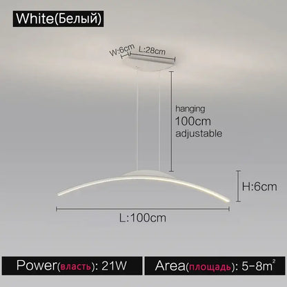 White modern led ceiling light with sleek curved design and adjustable length in decorbites black line chandelier luxury lighting